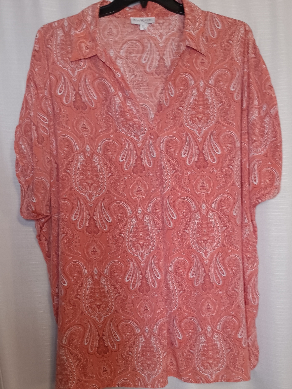 Kim Rogers Coral Paisley V-Neck Blouse 2X